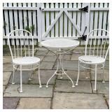 (3pc) OUTDOOR CAFÉ SET | White iron patio dining set, including a small round table (h. 29 x dia. 24