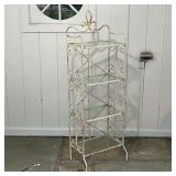 IRON ETAGERE | White cast iron stand with scrollwork sides, having four glass shelves, would look gr
