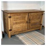 ANTIQUE PINE CUPBOARD | Low cabinet, having two cabinet doors revealing a shelf over two drawers; h.