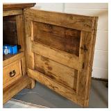 ANTIQUE PINE CUPBOARD | Low cabinet, having two cabinet doors revealing a shelf over two drawers; h.