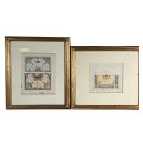 (2pc) ARCHITECTURAL WATERCOLORS | Original works on paper, pencil and watercolor studies of the Sist