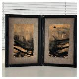 AVANT-GARDE BRUSH PAINTING | Double-sided two-paneled frame, ink on paper; each frame panel overall 