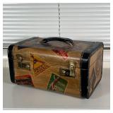 VINTAGE TRAVEL CASE | Vanity / beauty case with hinged lid, inside with mirror; h. 7-1/4 x 13-3/4 in