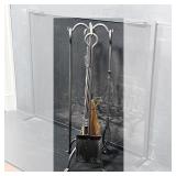 FIREPLACE TOOLS SUITE | Including a set of tools on a twisted column stand and a matching log holder