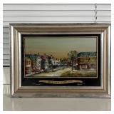 RYE NY REVERSE PAINTING | Purchase Street, Rye, New York, 1890, reverse painted on glass, in a silve