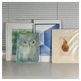 (4pc) MISC. ARTWORK | Including a Jeanne Lorenz owl print, a Passmere lithograph of a pear, a print 