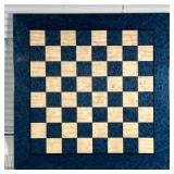 LACQUERED CHESS BOARD | Italian lacquered blue veneered wood chess board; 20 x 20 in.