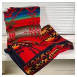 (2pc) PENDLETON BLANKETS | Beaver State wool blankets with colorful patterns [blue/green blanket wit