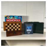(5pc) GAMES & PUZZLE | Including a Liberty Puzzles wood puzzle, "Shut-The-Box", a boxed chess set, M