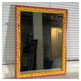 FOLK ART PAINTED MIRROR | Colorful framed mirror; overall 22 x 17-1/4 in. [one area with marking]