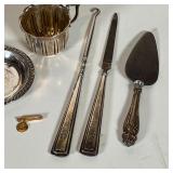 sterling silver dish (dia. 3-1/4 in.), and a small sterling cup (h. 1-7/8 in.), all pieces stamped