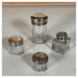 (4pc) SILVER LIDDED JARS | One tall jar with English hallmarks, two jars with lids marked "STERLING"