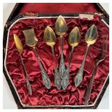 SET SILVER DEMITASSE SPOONS | Boxed set of silver demitasse spoons with gold wash bowls and indistin