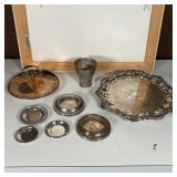 (8pc) MISC. SILVERPLATE | Including a footed tray with fancy decorated border, a handled serving pla