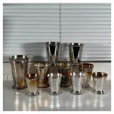 (10pc) SILVER PLATED CANDLE HOLDERS | One marked "GODINGER" on the bottom; smallest 3-1/2 x 2-7/8 in