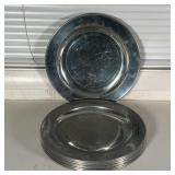 (8pc) STIEFF PEWTER PLATES | Williamsburg; dia. 11 in.