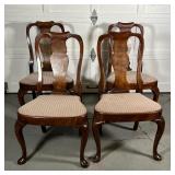 (4pc) DINING CHAIRS | Queen Anne style dining chairs / side chairs, possibly walnut, with striped up