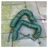 (2pc) GREEN GARDEN HOSE | Spiraled garden hoses, no sprayer, appear to be in very good condition