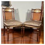 PAIR GILT CANED CHAIRS | English Regency style side chairs, carved with with gilt mirrored highlight