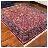 AREA CARPET | Room size carpet with an overall field of floral pattern on a red ground; 10 ft. x 7 f