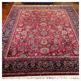 AREA CARPET | Room size carpet with an overall field of floral pattern on a red ground; 10 ft. x 7 f
