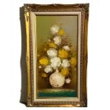 STILL LIFE OIL PAINTING | Oil on canvas, tabletop still life of flowers in a vase, apparently unsign