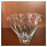 STEUBEN CRYSTAL VASE | Crystal glass vase with ruffled edge, acid etched signature on the bottom; h.