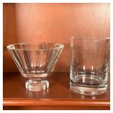 (2pc) CRYSTAL GLASS | Including a Calvin cylindrical glass vase with etched signature on bottom (h. 