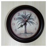 PALM TREE CLOCK | Round wall clock; dia. 12 in. [crack to rim]
