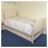 WHITE TRUNDLE BED | Twin size trundle bed with one mattress included; h. 44-1/2 x w. 42 x l. 79 in. 
