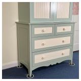 GREEN & WHITE WARDROBE CABINET | Cute! Chic armoire with double cabinet doors over four drawers; h. 