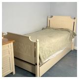 WHITE TRUNDLE BED | Twin size trundle bed with one mattress included; h. 44-1/2 x w. 42 x l. 79 in. 