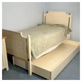 WHITE TRUNDLE BED | Twin size trundle bed with one mattress included; h. 44-1/2 x w. 42 x l. 79 in. 