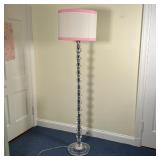 PB TEEN FLOOR LAMP | Pottery Barn Teen "De-Lite" acrylic floor lamp with a pink and beige shade; ove