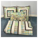 PB TEEN BEDDING | Including a pillow case, two sham pillows, two round throw pillows, and a quilt, a
