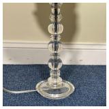 "De-Lite" clear acrylic table lamp by Pottery Barn Teen with cylindrical ruffle fabric shade; overal