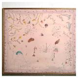 PAINTED BULLETIN BOARD | Cute painted bulletin board in a gilt frame, with a cushioned upholstered b