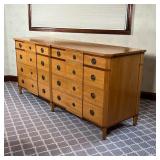 ART DECO DOUBLE DRESSER | Large chest of drawers of nicely figured contrasting wood, having two bank