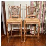 PAIR BAR STOOLS | Very nice country style counter height bar stools with spindle backs and rush seat