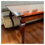SOLID WOOD DINING TABLE | Wood board top on cabriole legs; h. 30-1/2 x 36-1/4 x 60-1/4 in. [some lig