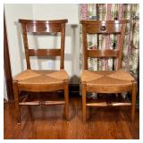 PAIR RUSH SIDE CHAIRS | Wood back rests with openwork star motifs and rush seats; h. 39 x w. 21 x d.