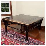 SQUARE WOOD COFFEE TABLE | Contemporary rustic look with a dark stained finish; h. 18 x 38-1/2 x 38-