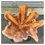  Modern low table designed as 2.5 inch amorphous wood top on three hairpin legs; h. 19 x 25 x 24 in.