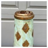 PAINTED WOODEN CYLINDRICAL BUCKET | Gilt and polychrome carved; h. 17-1/2 x dia. 6-1/2 in.