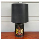 ITALIAN PAINTED TOLE LAMP | Ginger jar form, painted with armorial device, marked on the bottom "Mad