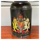 Ginger jar form, painted with armorial device, marked on the bottom "Made in Italy", with black cyli