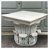 CORINTHEAN COLUMN CAPITAL | Fashioned as a low table with a whitewashed wood board top; h. 24 x 27 x