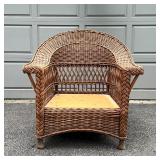 PALECEK WICKER ARM CHAIR | Appears in excellent condition, no cushion; h. 37 x 37 x 37 in.
