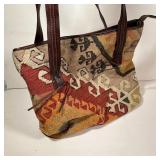 KILIM HANDBAG | With leather straps; h. 11 x 16 in.
