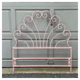 WROUGHT IRON BED FRAME | Pink scrollwork iron headboard; h. 41 x 39 in.